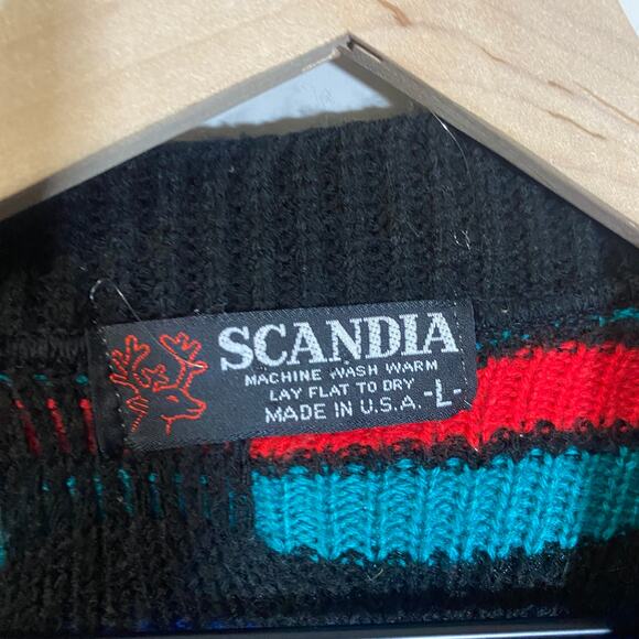 Scandia Vintage Colorful Wavy Stripe 3D Knit Sweater Vest Button Down Sz L - Picture 4 of 8